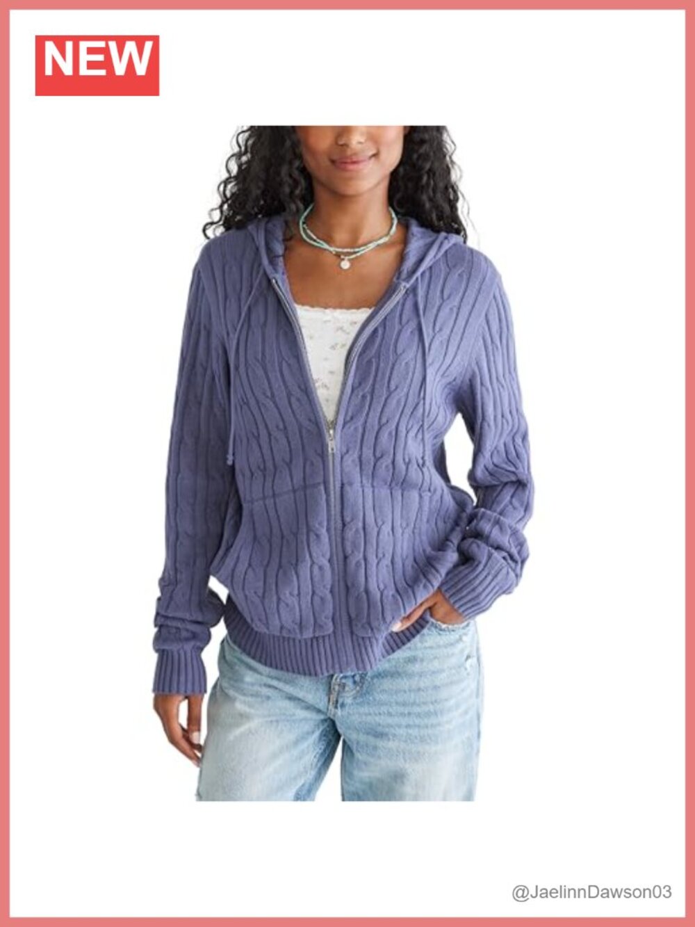AEROPOSTALE Women's Zip Up Cable Knit Hooded Cardigan Sweater